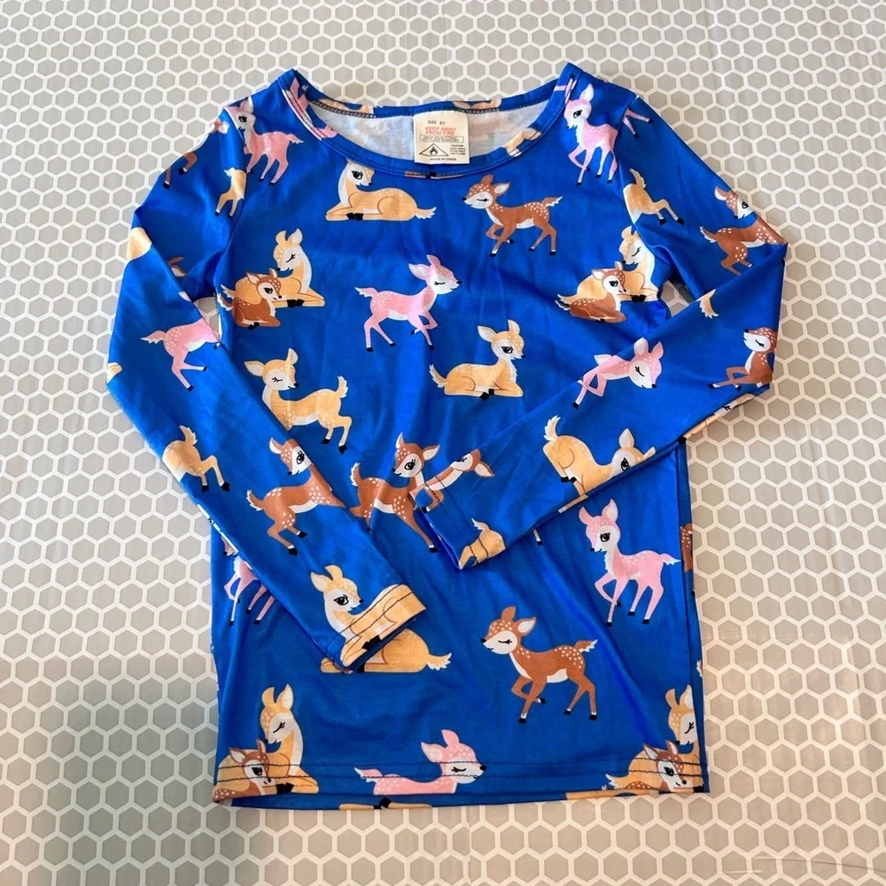 My Fav Deer Print Blue Pajama Set
